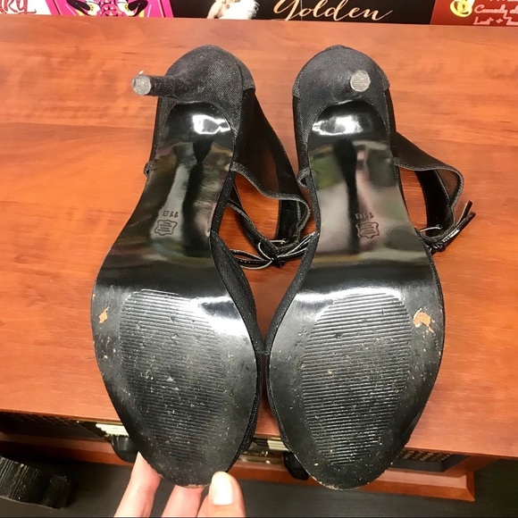 Caparros Mesh Tie Peep Toe Black Dress Heels - Picture 6 of 6